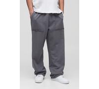 Mens Grey Tall Oversized Raw Seam Pocket Detail Joggers, Grey M
