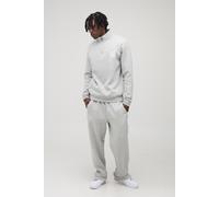 Mens Grey Tall Regular 1/4 Zip Gothic B Embroidered Funnel Neck jumper & Regular Split Hem Jogger Tracksuit, Grey M