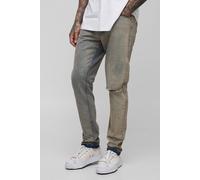 Mens Grey Tall Slim Fit Subtle Ripped Tinted Jeans With Let Down Hem, Grey 30