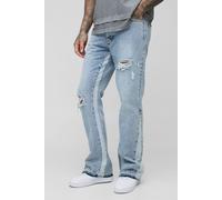 Mens Grey Tall Slim Flare Distressed Gusset Panel Jeans, Grey 32