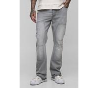 Mens Grey Tall Slim Flared Ripped Carpenter Split Hem Jeans, Grey 34