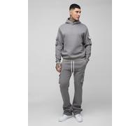 Mens Grey Tall Super Stacked Woven Tab Cargo Hooded Tracksuit, Grey S