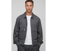 Mens Grey Tall Technical Utility Cargo Pocket Harrington Jacket, Grey M
