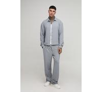 Mens Grey Tall Textured Jersey Oversized Boxy Shirt and Relaxed Trouser Set, Grey 2XL