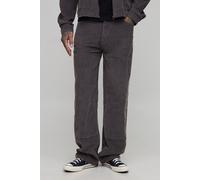 Mens Grey Tall Washed Cord Relaxed Fit Carpenter Trousers, Grey 30