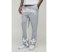 Mens Grey Tall Worldwide Cross Print Flared Gusset Joggers, Grey S
