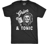 Mens Grim and Tonic T Shirt Funny Spooky Halloween Reaper Mixed Drink Joke Tee for Guys(3X-Large)