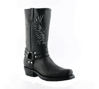 Mens Grinders Bald Eagle Black Leather Boots Slip On Square Toe Cowboy