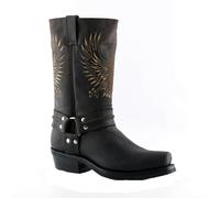 Mens Grinders Bald Eagle Brown Leather Boots Slip On Square Toe Cowboy