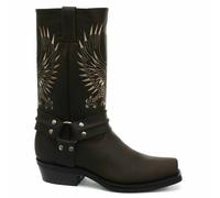 Mens Grinders Bald Eagle Brown Slip On Square Toe Leather Cowboy Boots