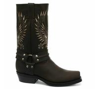 Mens Grinders Bald Eagle Brown Slip On Square Toe Leather Cowboy Boots