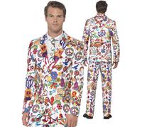 Mens Groovy Stand Out Suit Adults Hippy Psychedelic 60s Peace Fancy Dress M-XL