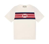 Men's Gucci SS21 Interlock Double G Stripe Printing Short Sleeve Creamy White T-Shirt 616036-XJDAG-9095 XL