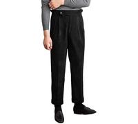 Men's Gurkha Pants, Mens Vintage Pleated Wrinkle Free Corduroy Suit Trousers, Italian Naples Style High Waisted Dress Pants (Black,32)