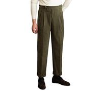 Men's Gurkha Pants, Mens Vintage Pleated Wrinkle Free Corduroy Suit Trousers, Italian Naples Style High Waisted Dress Pants (Green,30)