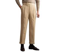 Men's Gurkha Pants, Mens Vintage Pleated Wrinkle Free Corduroy Suit Trousers, Italian Naples Style High Waisted Dress Pants (Khaki,32)