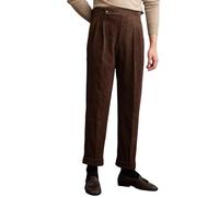 Men's Gurkha Pants, Mens Vintage Pleated Wrinkle Free Corduroy Suit Trousers, Italian Naples Style High Waisted Dress Pants (Brown,36)
