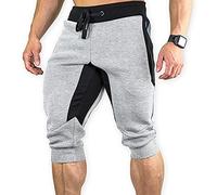 Men's Gym Joggers Running Shorts Lightweight Jogging Tracksuit Bottoms Elastic Waist Below Knee 3/4 Length Capri Cropped Shorts Cotton Casual Workout Athletic Track Shorts Grey