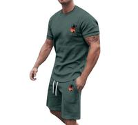 Mens Gym Shorts and T Shirts Sets 2 Piece Summer Outfits Short Sleeve Vintage Basic Tees Classic Athletic Running Elastic Waist Tennis Shorts Casual T-Shirt Tracksuits, Army Green, M