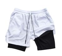 Mens Gym Shorts Summer 2 in 1 Compression Liner Running Sports Short Casual Elasticated Waist Short Pants Athletic Outdoor Workout Training Sweatpants Shorts for Walking, Hiking & Camping