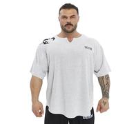 Men's Gym T-Shirt Active Wear Bodybuilding Lifting Oversize Rag Top | Towel Texture, Cotton Training Top, Off-white, Medium