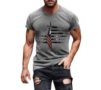 Mens Gym T Shirt Short Sleeve Activewear Blouse American 1776 Shirt Men Distressed American Flag Patriotic Short Sleeve Independence Day Tops for Indoor Outdoor Walking Sports Daily Life (Grey, XL)