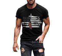Mens Gym T Shirt Short Sleeve Activewear Blouse American 1776 Shirt Men Distressed American Flag Patriotic Short Sleeve Independence Day Tops for Indoor Outdoor Walking Sports Daily (Black, XXXXL)
