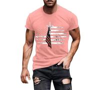 Mens Gym T Shirt Short Sleeve Activewear Blouse American 1776 Shirt Men Distressed American Flag Patriotic Short Sleeve Independence Day Tops for Indoor Outdoor Walking Sports Daily Life (Pink, M)
