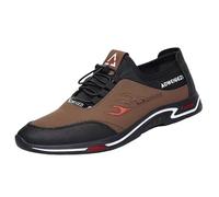 Mens Gym Trainers Walking Shoes Slip On Pu Lether Sneakers Flat Bottom Comfortable Athletic Trainers Anti Slip Sports Shoes Classic Stylish Outdoor Sneakers Hard Wearing Trekking Shoe Brown