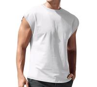 Mens Gym Vest Crewneck Casual Loose Fit Sleeveless Tshirts Workout Lightweight Summer Training Sports Tees Athletic Big and Tall Quick Dry Undershirt White