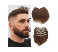 Mens Hair Human Hair Frontal Hairline PU Base Men Toupee 180% Density V Loop Straight Forehead Hairpiece Daily wigs(16x2cm)