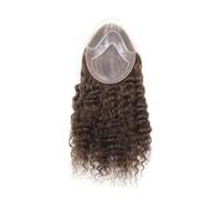Mens Hair Men's Toupee Lace Front Curly Human Hair Systems Mono PU Around Base #4 Medium Brown Daily wigs(16 inches)