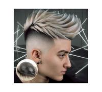 Men's Hair Replacement Systems 0.08mm Thin Skin Toupee Hair for Men, Real Human Hair Mens Hair Piece Black Roots Ombre Platinum Blonde PU Base Straight Hair Replacement System Men's Toupees(8x10)
