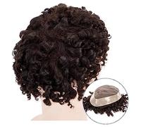 Men's Hair Replacement Systems Kinky Curly Wig for Men Fine Mono Top and PU Perimeter Hair Toupee Breathable Male Hair Prosthesis Capillary 7" Soft Human Hair Systems Unit Men's Toupees(130%,7x9)