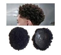 Men's Hair Replacement Systems Men Toupee Full Thin Skin 0.04-0.06mm PU Base Human Hair Wig 4mm Afro Curly Hair Indian Remy Hair System Men Hairpiece Natural Color Men's Toupees(Natural Black 110%,7x9