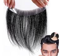 Men's Hairline Toupee Hair, Natural Black Hair Extension for Frontal Hairpiece Human Hair V-Shape Topper PU Thin Skin(Black,2 * 16-15CM)