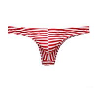Men's Half Hip Coverage Underwear, Low Waist Striped Briefs with Bulge Pouch (2XL Red)