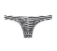 Men's Half Hip Coverage Underwear, Low Waist Striped Briefs with Bulge Pouch (3XL Black)