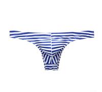 Men's Half Hip Coverage Underwear, Low Waist Striped Briefs with Bulge Pouch (3XL Blue)