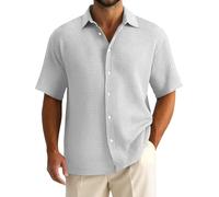 Men's Half Sleeve Textured Shirt - Cotton Fabric, Button Down Closure, Casual Vacation Style, Lightweight Loose Fit, Ideal for Summer Beach Wear(White, XXL)