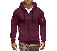 Men's Half-Zip Hooded Sweatshirts with Zip Pockets, Winter Casual Long Sleeve Pullover with Hood, Lightweight Polyester Hoodie Top, Streetwear Jacket (Size S-XXXL) Wine