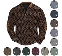 Mens Half Zip Jumpers Jacquard Pullover Long Sleeve Casual Sweatshirts Vintage Sweaters Thermal Knitted Pullovers V-Neck Knitwear Loungewear Oversized Tops Winter Warm Cotton Jumper Yellow