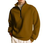 Men's Half Zip Pullover Sweatshirt, Warm Fleece Lined Quarter Zip Jumper with Stand Collar, Casual Long Sleeve Top for Daily & Outdoor Wear Brown
