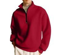Men's Half Zip Pullover Sweatshirt, Warm Fleece Lined Quarter Zip Jumper with Stand Collar, Casual Long Sleeve Top for Daily & Outdoor Wear Red