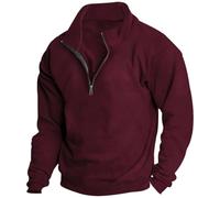 Men's Half Zip Sweatshirt, Stand Collar Long Sleeve Pullover, Loose Fit Hoodless Sweatshirt, Fashion Solid Color Fleece Sweatshirt Casual Sweat Tops Lightweight Sport Sweatshirt Wine