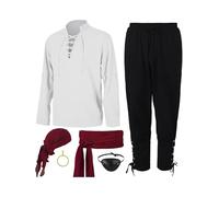 Mens Halloween 6 Pcs Renaissance Costume Set Medieval Pirate Viking Costume Accessories Set Pirate Cosplay Outfits (A-White, XL)