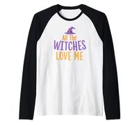 Mens Halloween All The Witches Love Me Funny Boys Raglan Baseball Tee