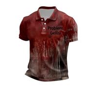 Men's Halloween Bloody Printed Polo Shirt Letters Print Problem Solved Shirt Blood Splash Pattern Polo Shirt Short Sleeve Lightweight Comfortable Button Down T-Shirt Funny Horror Tops, O Brick Red2