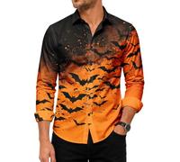 Men's Halloween Button Down Shirt Long Sleeve Bat Pumpkin Print Casual Top | Spooky-Cute Halloween Button-Up With Bats, Pumpkins & Spiderwebs. Soft, Breathable, Fade-Proof Print. Party-Ready Casual Fit