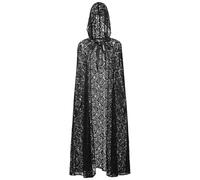 Mens Halloween Cloak, Unisex Sheer Mesh Cloak With Hood Gothic Hooded Medieval Cape Long Hollow Out Sorcerer Capelet Halloween Cosplay Costume